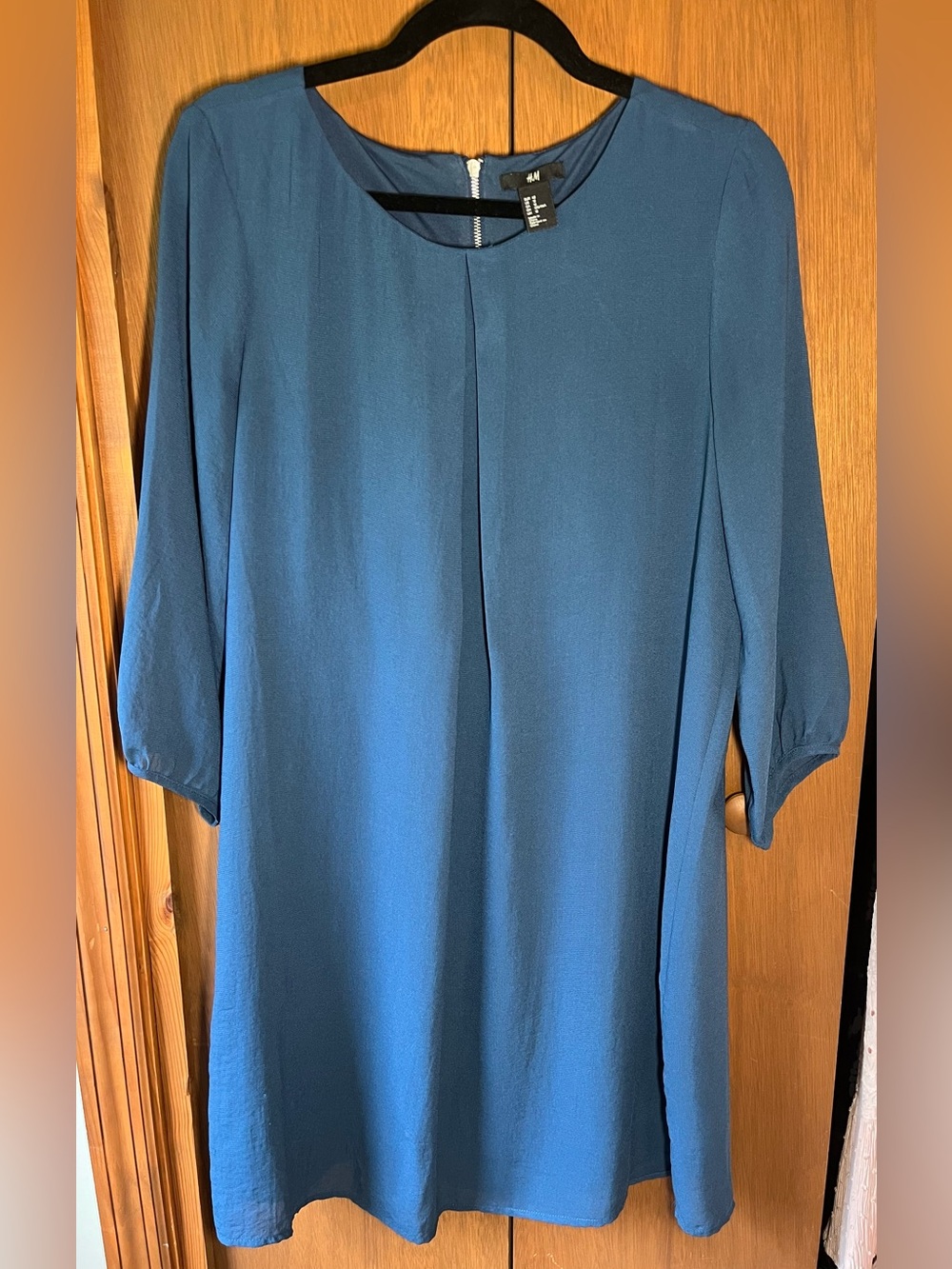 H&M Teal-Blue Shift Dress with 3/4 Sleeves
